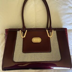 Stylish Brangio Italy, Patent Burgundy Shoulder Bag with diamon like accents